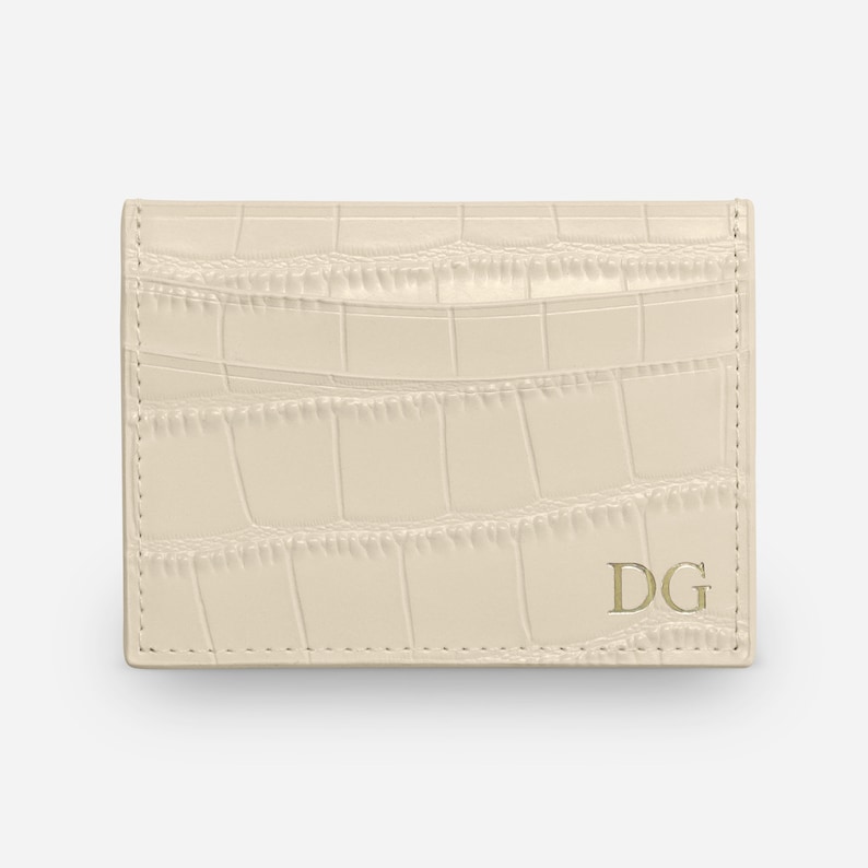 Personalised Card Wallet, Black Croc Leather Card Holder, Monogrammed Credit Card Wallet, Personalised, Wedding Gift Ideas, Gift for Dad Cream Croc