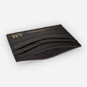 Personalised Card Wallet, Black Croc Leather Card Holder, Monogrammed Credit Card Wallet, Personalised, Wedding Gift Ideas, Gift for Dad image 3