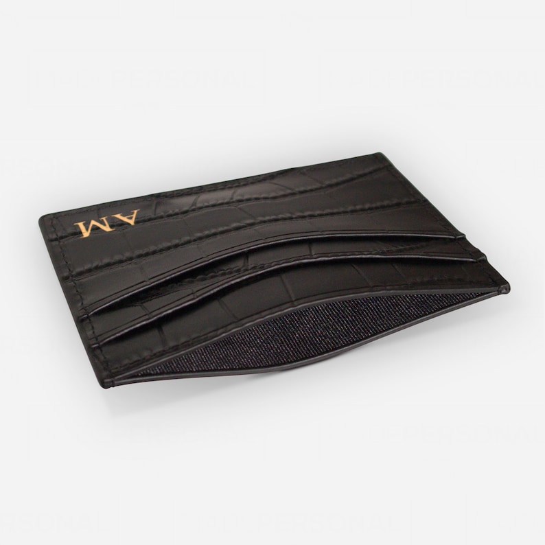 Personalised Card Wallet, Black Croc Leather Card Holder, Monogrammed Credit Card Wallet, Personalised, Wedding Gift Ideas, Gift for Dad image 3