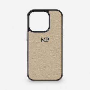 Gouden saffianoleer telefoonhoesje met reliëf, gepersonaliseerd iPhone 16 Pro Max-hoesje, monogramhoes voor 15, 14 plus 13, 12 en 11 initialen hoesje