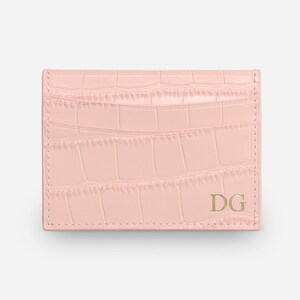 Personalised Card Wallet, Black Croc Leather Card Holder, Monogrammed Credit Card Wallet, Personalised, Wedding Gift Ideas, Gift for Dad Peach Croc