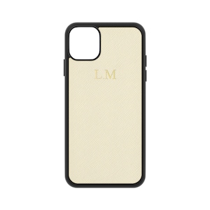 Ivory Leather Phone Case, iPhone 14 Pro Max Case, Saffiano Embossed 13 12 11 Xs Xr X 8 Plus Mini Monogram Initials Cover Foil Personalised