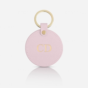 Pink Saffiano Leather Key Fob, Personalised Leather Keyring, Monogram Keychain, New Car Gift