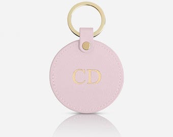 Pink Saffiano Leather Key Fob, Personalised Leather Keyring, Monogram Keychain, New Car Gift