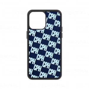 Navy Leather Phone Case, iPhone 14 Pro Max Personalised Saffiano Case, 13 12 11 XS Xr X 8 Plus Mini Case Monogram Initials Cover Shadow Text