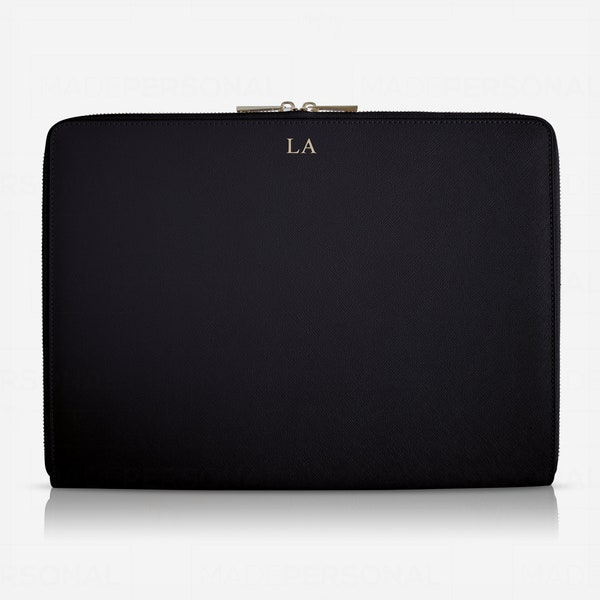 13 inch Leather Laptop Case, Personalised Laptop Sleeve, Genuine Saffiano Leather, Customise with Names or Initials.
