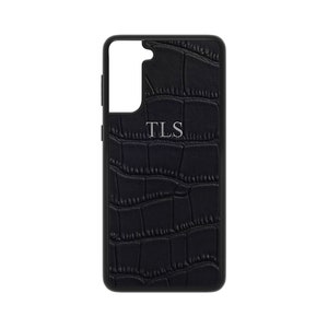 Gepersonaliseerde zwarte leren telefoonhoes met krokodil, passend voor Samsung Galaxy S25, S24, S23, S22, S21 en S21 ULTRA 5G, custom initial hoesje, monogram