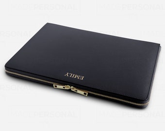 14 inch Leather Laptop Case, Macbook Air M3 M2 Personalised Laptop Sleeve, Genuine Saffiano Leather, Customise with Names or Initials.
