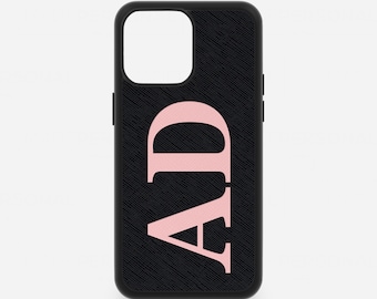 Personalized Black Leather iPhone Case: Large Initials Monogram