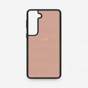 Gepersonaliseerde case voor Samsung Galaxy S23, S22, S21 Ultra 5g, S21 Plus, S21, Taupe Saffiano leer, aangepaste initialen, monogram initiële case