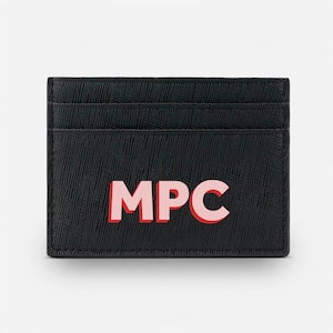 Personalisierter Kartenhalter, echtes Saffiano Leder, Brieftasche aus Leder mit Monogramm, Personalisiert, Hochzeitsgeschenkideen, Schattentext