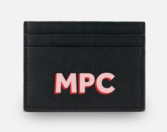 Porte-cartes personnalisé, Cuir Saffiano véritable, Porte-cartes de crédit en cuir à monogramme, Personnalisation, Idées cadeaux de mariage, Texte ombré