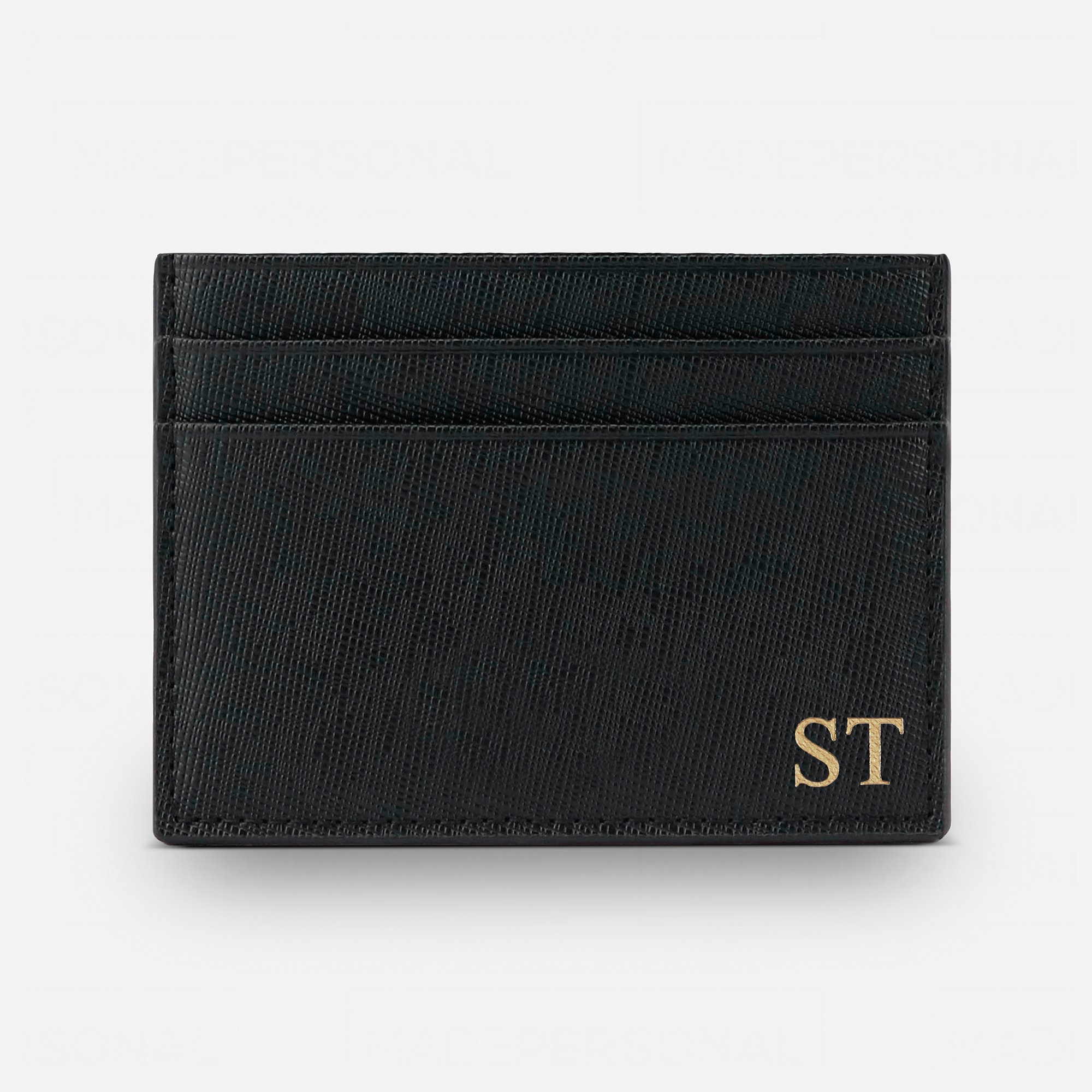 Personalised Card Holder, Black Saffiano Leather, Monogrammed Leather Credit Card Wallet, Personalized, Wedding Gift Ideas, Genuine Leather