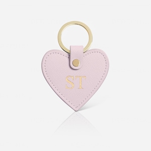 Personalised Pink Leather Heart Keyring, Genuine Saffiano Leather Keychain, Monogram Key Fob, New home gift