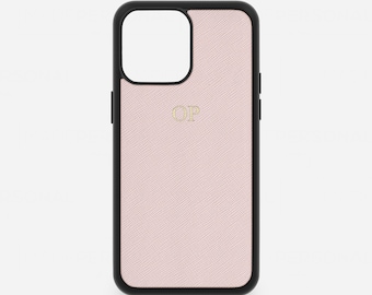 Pale Pink Saffiano Leather iPhone Case, Hot Foil Initials