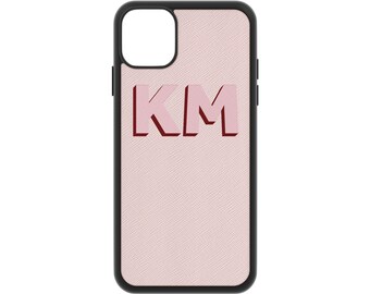 Personalized Pale Pink Saffiano Leather iPhone Case: Monogram Initial Cover