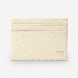 Personalisierter Kartenhalter, Creme Saffiano Leder, Monogramm Leder Kreditkartenetui, Personalisiert, Hochzeitsgeschenkideen, echtes Leder