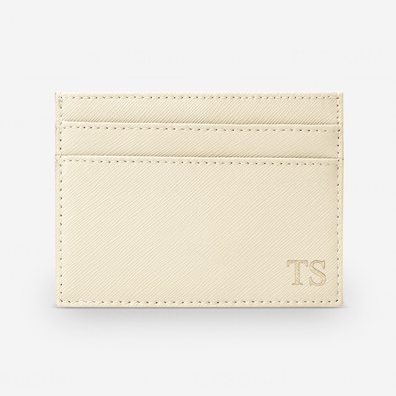 Personalised Card Holder Cream Saffiano Leather Monogrammed Leather Credit Card Wallet Personalized Wedding Gift Ideas Genuine Leather Etsy