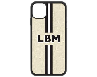 Saffiano Leather iPhone Case, Monogram Initial Shadow Stripe
