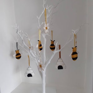 Felt bees, beehive and flower hanging decorations