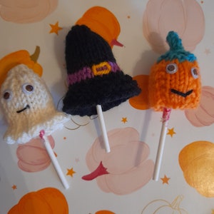 Knitted halloween lolly covers
