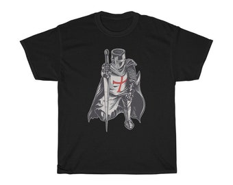 Presente do guerreiro cristão do verso religioso, camisa corajosa do cavaleiro templário, cavaleiro medieval, camiseta do guerreiro cruzado, camiseta unissex do guerreiro da oração