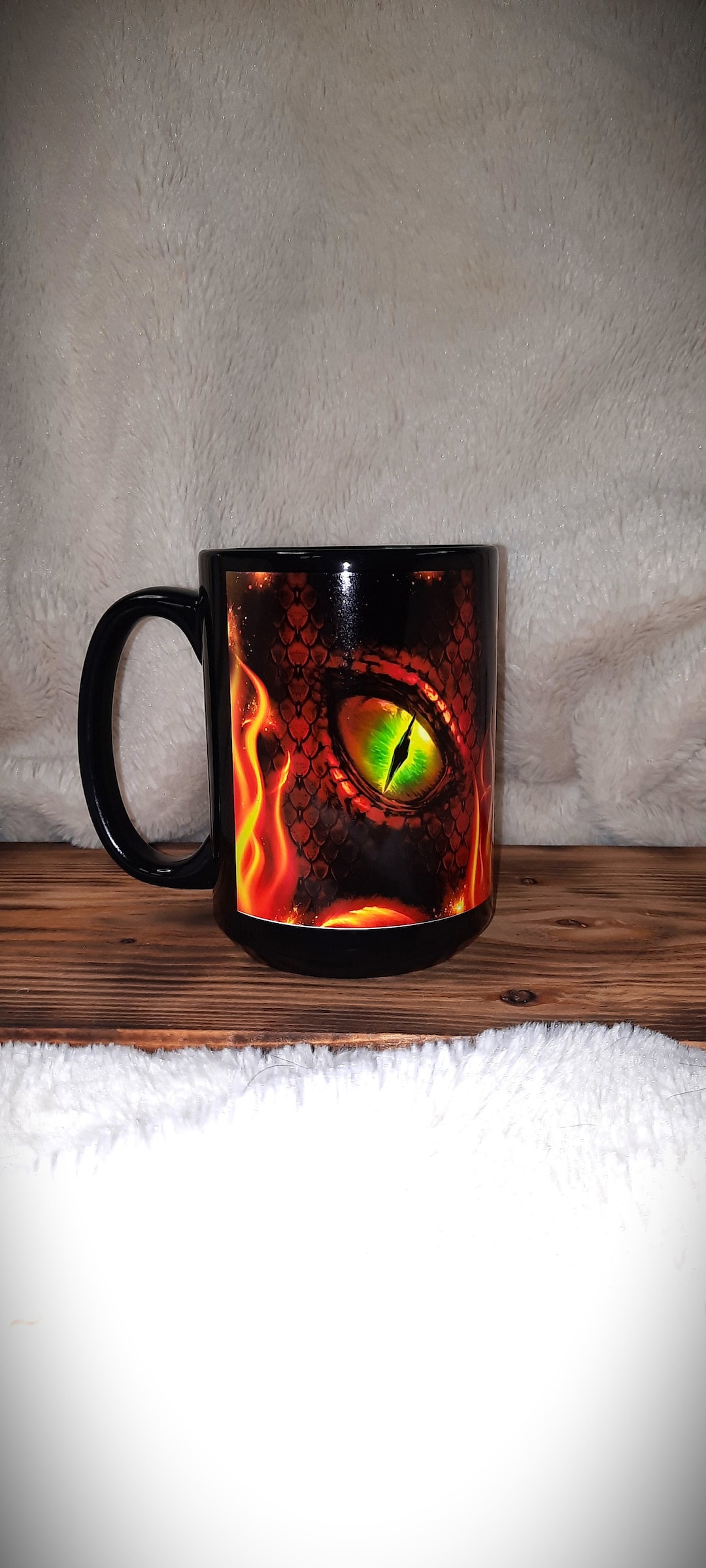 15oz. Flaming Dragon Eye Black Coffee Mug. Beautiful, Vibrant Dragon ...