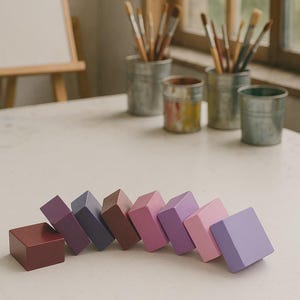 Encaustic paint purple palette color variety set eight 15ml blocks pure beeswax, dry pigment