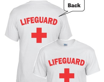 Life Guard T-Shirt White or Red full front Mens and Ladies Youth Life Guard T-shirt, Lifeguard Unisex T-shirts for the family Front and Back