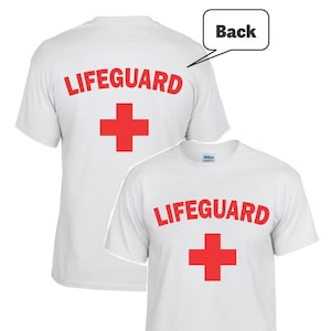 Life Guard T-Shirt White or Red full front Mens and Ladies Youth Life Guard T-shirt, Lifeguard Unisex T-shirts for the family Front and Back