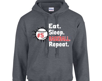 Eat Sleep Baseball Repeat Hoodie or Crewneck, Adult Youth Unisex Baseball Funny Saying Sweatshirt Baseball Gift, Coach gift Baseball Player