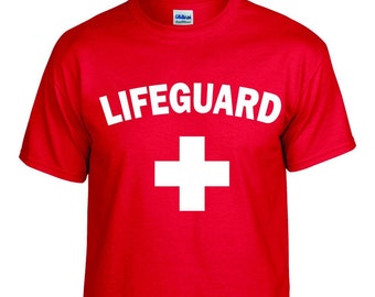 Life Guard T-Shirt Hoodie Crewneck White Red full front Mens and Ladies, Youth Life Guard T-shirt, Lifeguard Unisex T-shirts for the family