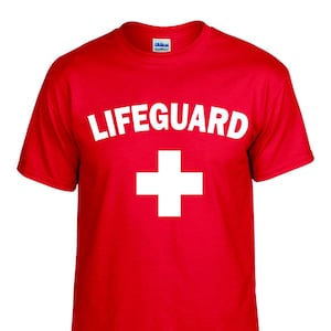 Life Guard T-Shirt Hoodie Crewneck White Red full front Mens and Ladies, Youth Life Guard T-shirt, Lifeguard Unisex T-shirts for the family