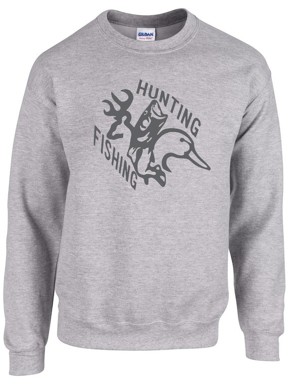 Hunting and Fishing Logo Graphic With a Deer, Fish and a Duck Graphic Crew  Neck / Pullover / Sweatshirt / Hoodie 