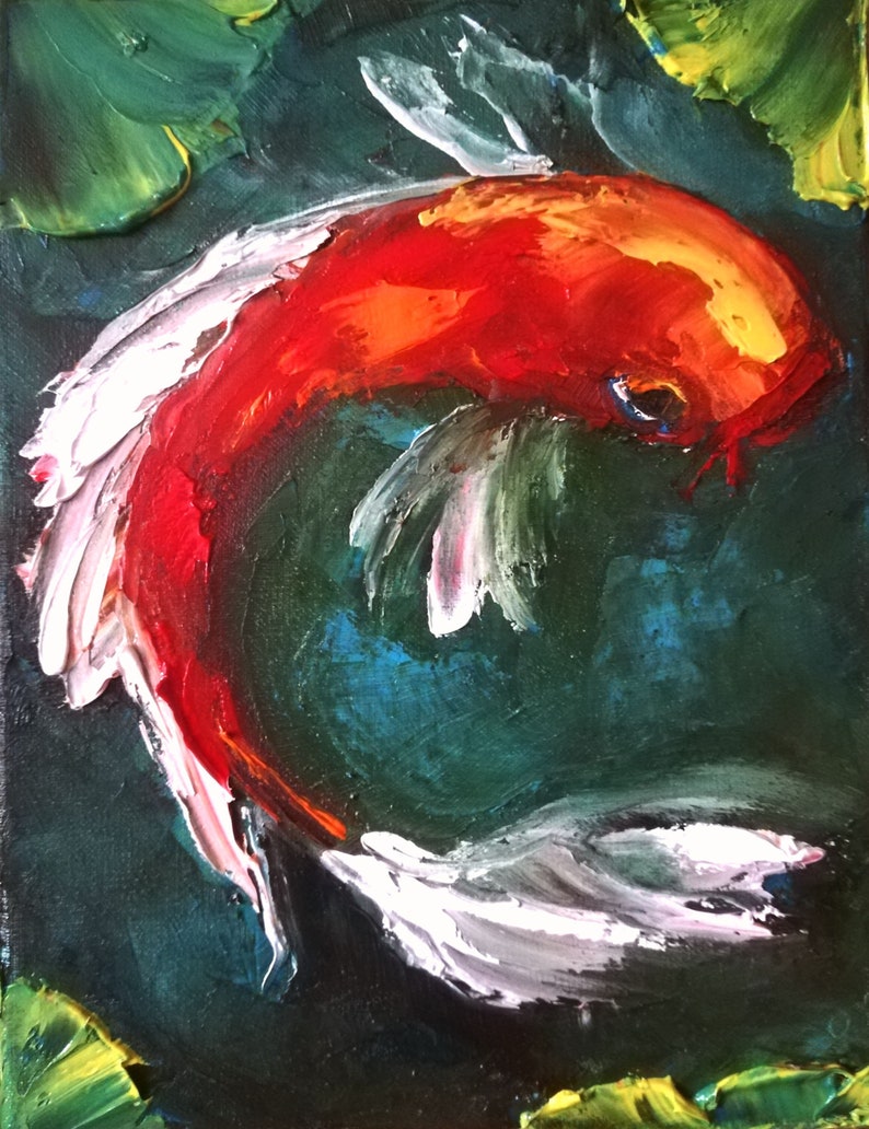 Set of 4 Koi fishes Oil Original painting Koi fish Artwork Oil Etsy