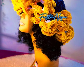 UofM color inspired Velvet Crochet Ruffle hat