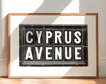 Impressão da Cyprus Avenue | Placa de rua de Belfast | Irlanda do Norte | Van Morrison | Irlandês | Cobbled Fox