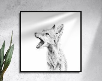 Fox Cub Art Print | Graphite Drawing | Fox Drawing | Giclée Print | Black & White | Animal Wall Art | Brandon Andrews Art