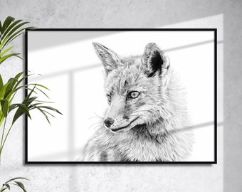 Fox Art Print | Graphite Drawing | Fox Drawing | Giclée Print | Black & White | Animal Wall Art | Brandon Andrews Art