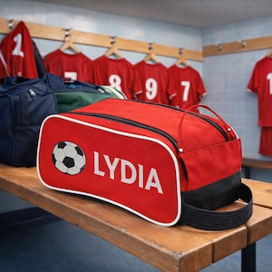 Personalised Football Boot Bag, Embroidered Double Zip Kids Shoe Bag with Name, Training & Match Day Gift