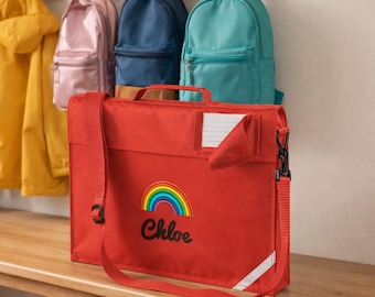 Personalised Premium Rainbow School Book Bag with Strap