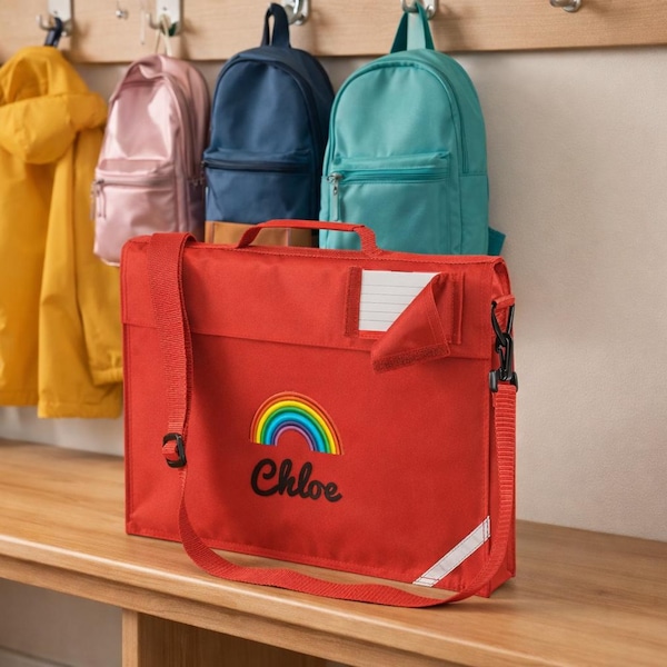 Mochila escolar personalizada premium arcoíris con correa