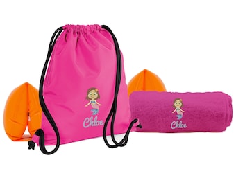 personalised swimming towel and bag