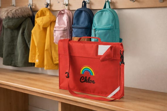 Personalised Premium Rainbow School Book Bag with Strap