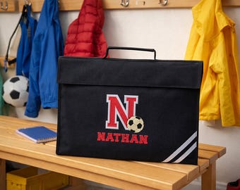 Personalised Initial Football  Book Bag - Embroidered Football School Bookbag