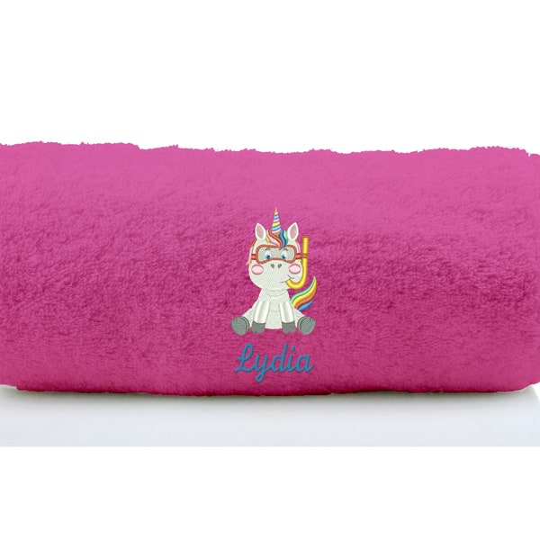 Personalised Embroidered Premium Swim Towel - Childrens Swim Towel, Kids Swimming Towel - Unique Swim Characters - Unicorn, Dinosaur Etc...