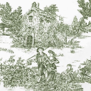 Anti-Fleck Toile de Jouy Stoff Produkt hergestellt in Italien 100% Baumwolle Stoffbreite: 180 cm Pro Laufmeter Grün