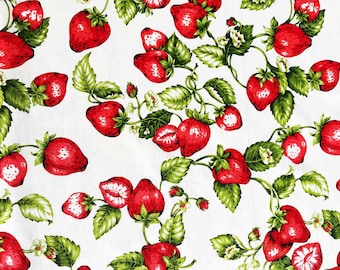 Strawberry Pattern Fabric | Product Made in Italy | 100% Pure Cotton | 180 cm (71 inches) Wide