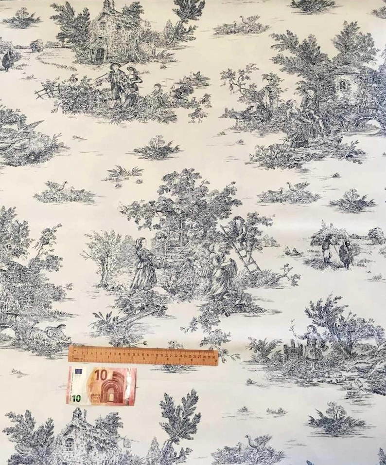 Coated Toile de Jouy Pattern Fabric Many Colors Product Made in Italy 100% Pure Cotton 180 cm 71 inches Wide zdjęcie 5