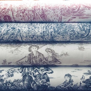 Coated Toile de Jouy Pattern Fabric | Many Colors | Product Made in Italy | 100% Pure Cotton | 180 cm (71 inches) Wide